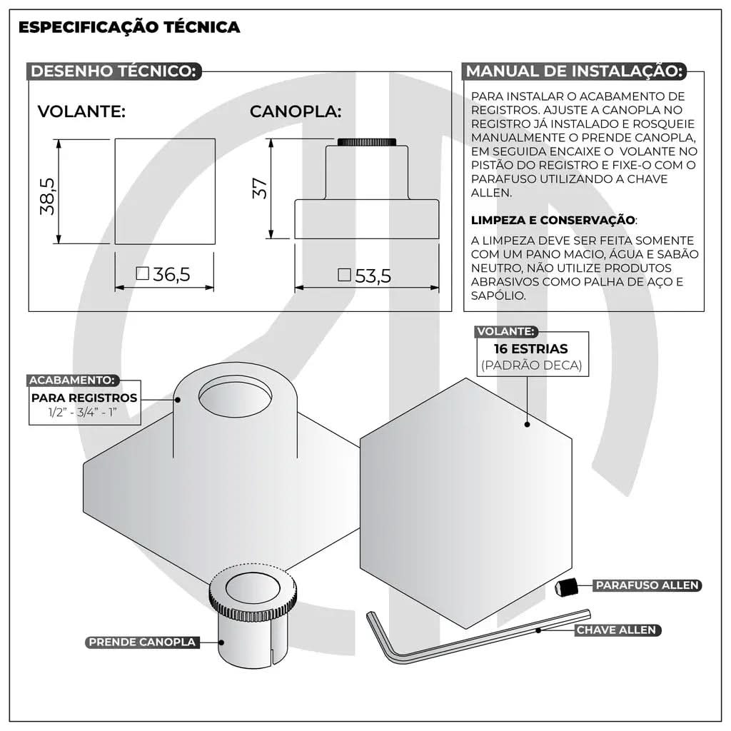 Acabamento de Registro Quadrado Dourado Brilhante - Morada Serena
