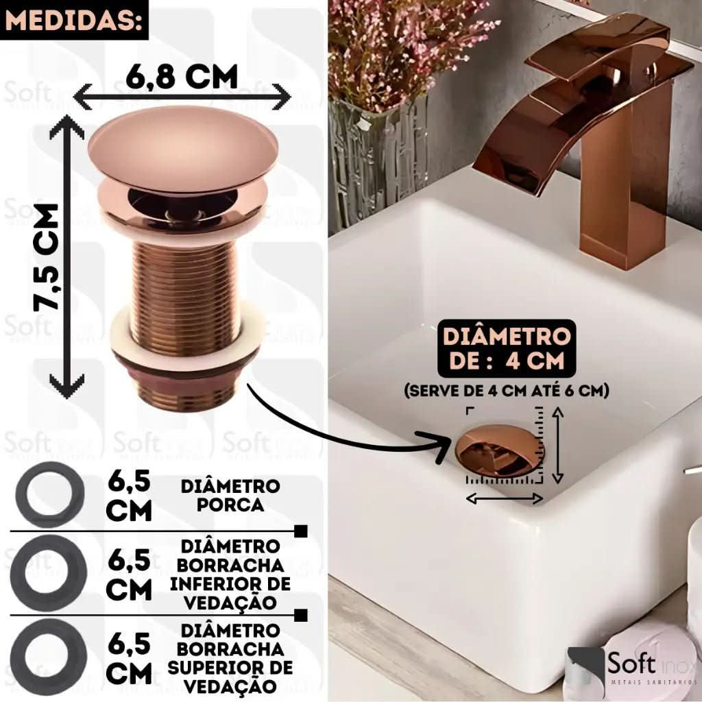 Válvula Click Inox Rose Gold Para Cuba de Banheiro 4cm - Morada Serena