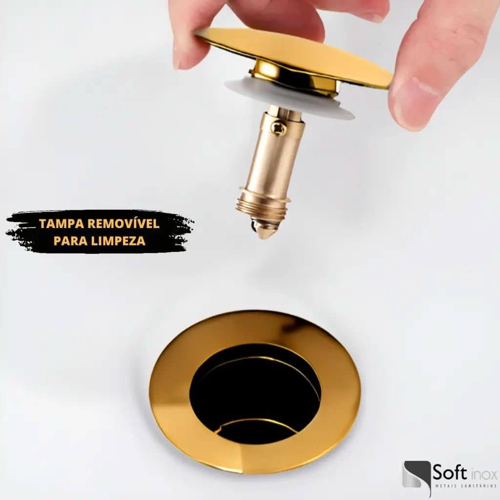 Válvula Click de Inox para Cuba de Banheiro Dourada 4cm - Morada Serena