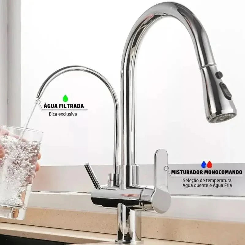 Torneira Para Cozinha Gourmet Monocomando Dupla Função Filtro Jato Extensível - Morada Serena