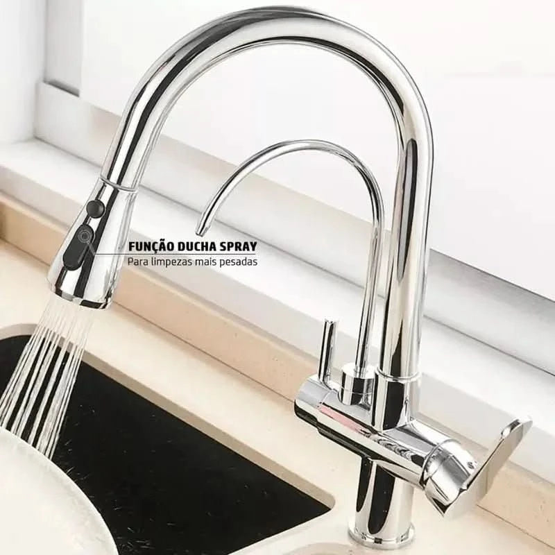 Torneira Para Cozinha Gourmet Monocomando Dupla Função Filtro Jato Extensível - Morada Serena