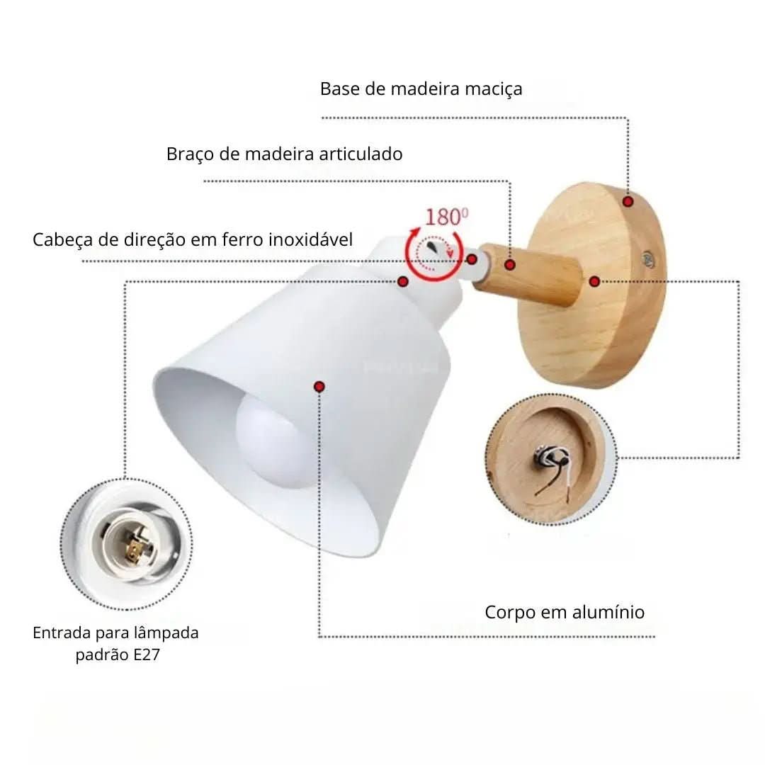 Arandela de Parede Interna Articulada Escandinava – Iluminação Moderna com Estilo Nórdico - Morada Serena
