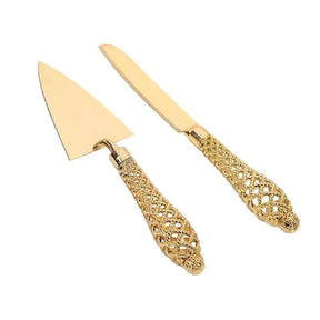 Conjunto Espátula Para Bolo e Faca Dourada - Morada Serena