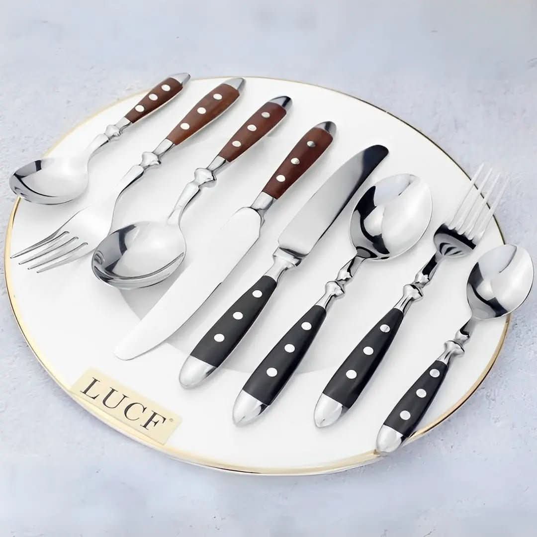 Conjunto Talheres Inox Clássicos Com Resinas Elegantes | Design Sofisticado para Sua Mesa - Morada Serena