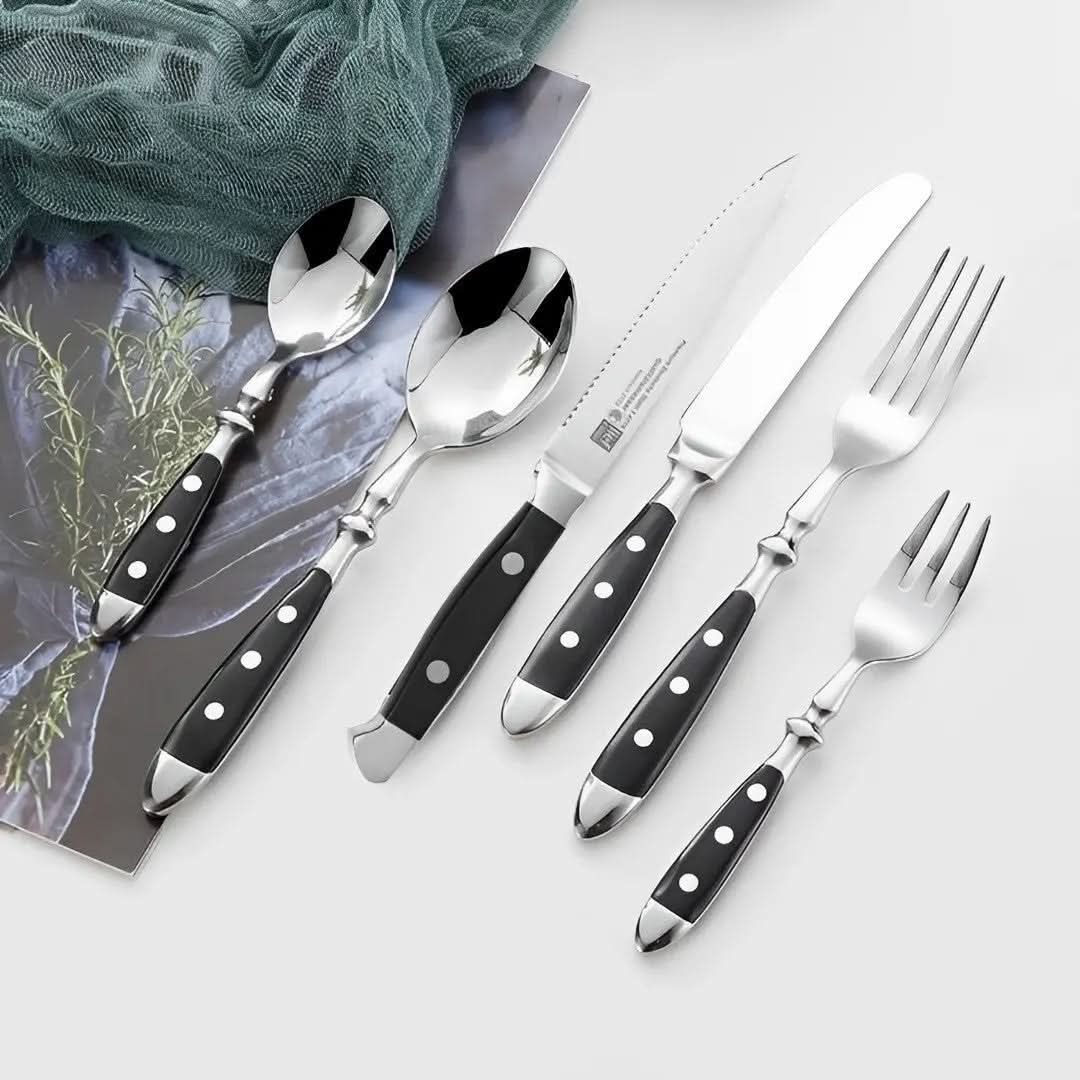 Conjunto Talheres Inox Clássicos Com Resinas Elegantes | Design Sofisticado para Sua Mesa - Morada Serena