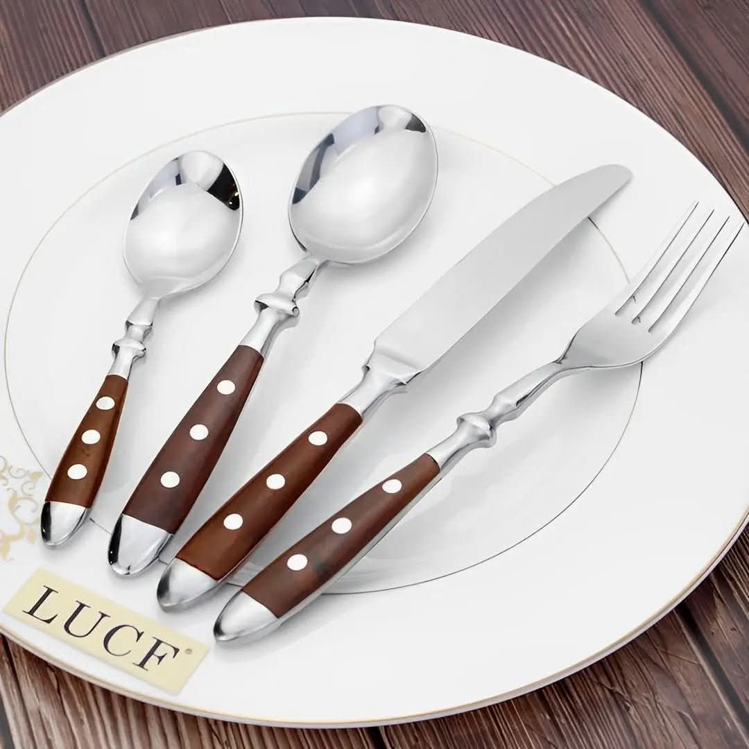 Conjunto Talheres Inox Clássicos Com Resinas Elegantes | Design Sofisticado para Sua Mesa - Morada Serena