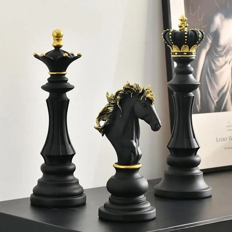 Estatueta Decorativa Para Mesa Peças de Xadrez em Resina | Toque Sofisticado e Elegante para Sua Casa - Morada Serena