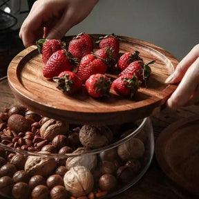 Fruteira De Mesa Com Tampa De Madeira Multifuncional: Elegância e Funcionalidade para Sua Mesa - Morada Serena