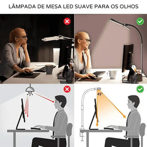 Luminária de Mesa LED Escritório Flexível Alumínio - Morada Serena