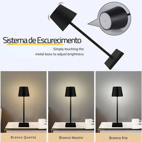 Luminária de Mesa Luminária Sem Fio Dimerizável – Modernidade com Controle de Luz - Morada Serena