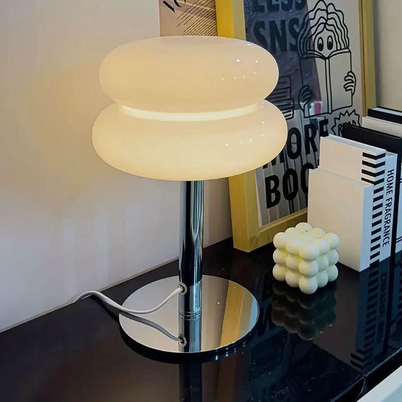 Luminária Cogumelo Vidro e Inox - Mesa Moderna e Elegante para Seu Ambiente - Morada Serena