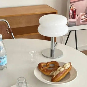 Luminária Cogumelo Vidro e Inox - Mesa Moderna e Elegante para Seu Ambiente - Morada Serena