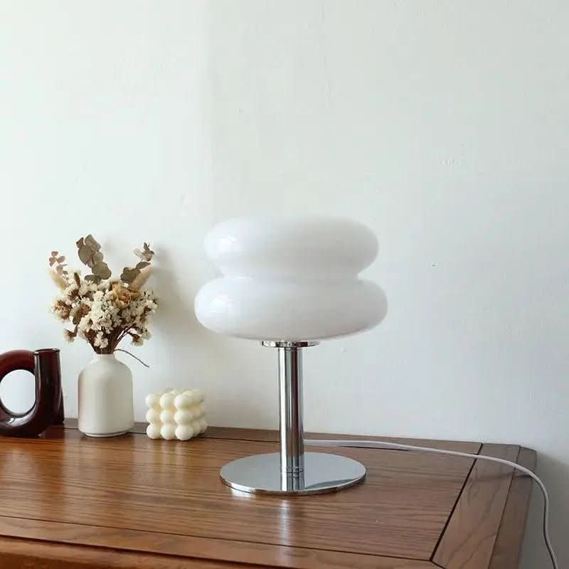 Luminária Cogumelo Vidro e Inox - Mesa Moderna e Elegante para Seu Ambiente - Morada Serena