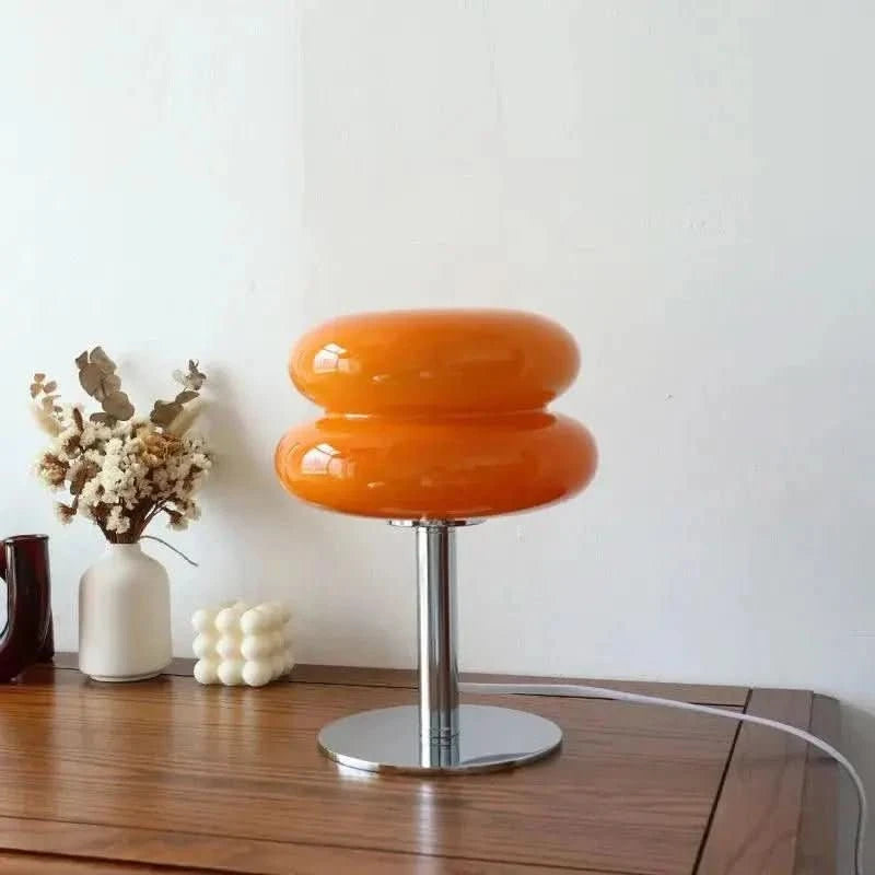 Luminária Cogumelo Vidro e Inox - Mesa Moderna e Elegante para Seu Ambiente - Morada Serena