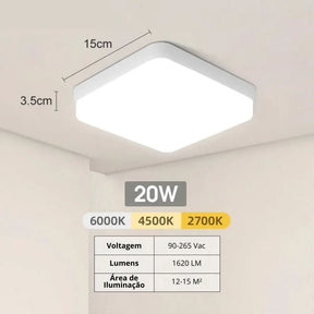 Luminária De Teto Plafon Quadrado LED Bivolt - Morada Serena