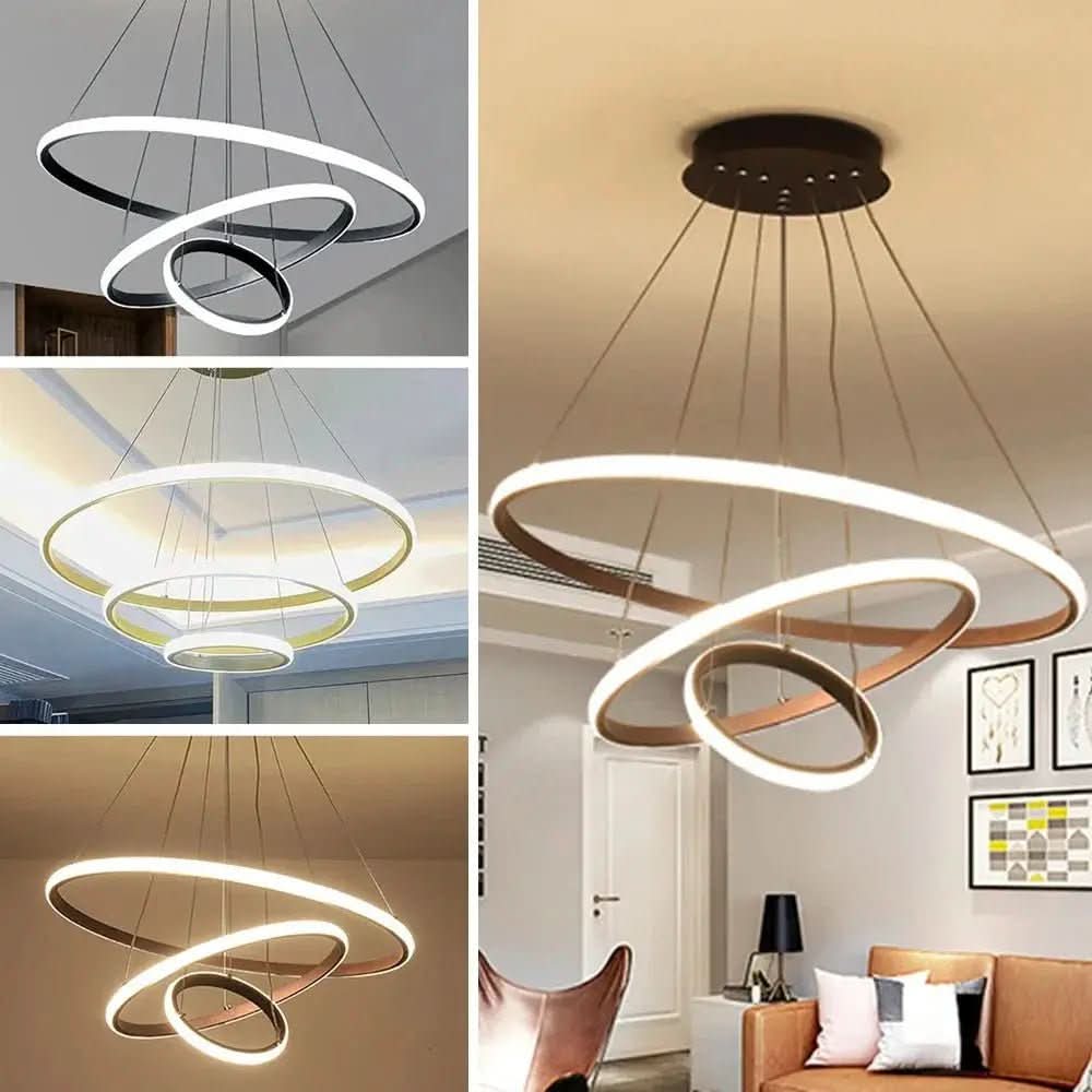 Lustre Pendente Circular Triplo em LED – Iluminação Moderna e Sofisticada - Morada Serena