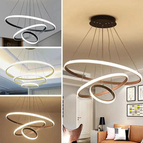 Lustre Pendente Circular Triplo em LED – Iluminação Moderna e Sofisticada - Morada Serena