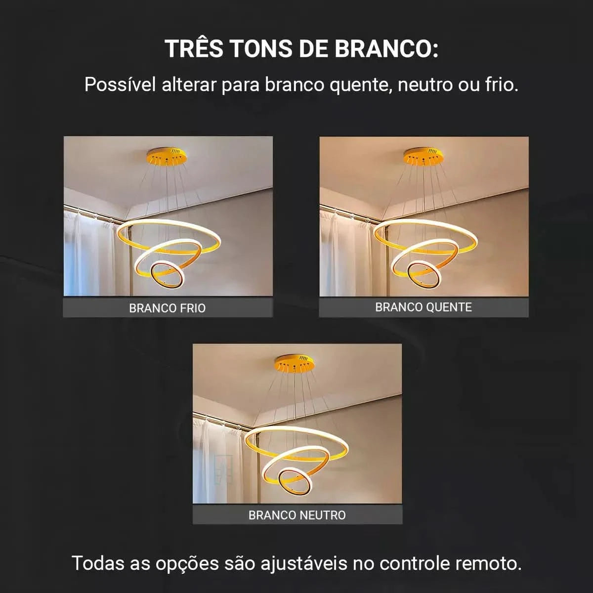 Lustre Pendente Circular Triplo em LED – Iluminação Moderna e Sofisticada - Morada Serena