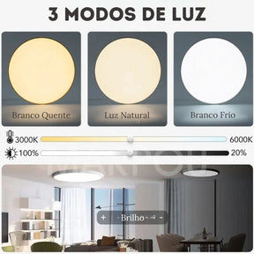 Luminária de Teto Plafon Led Sobrepor Redondo Moderno Com Controle | Morada Serena - Morada Serena