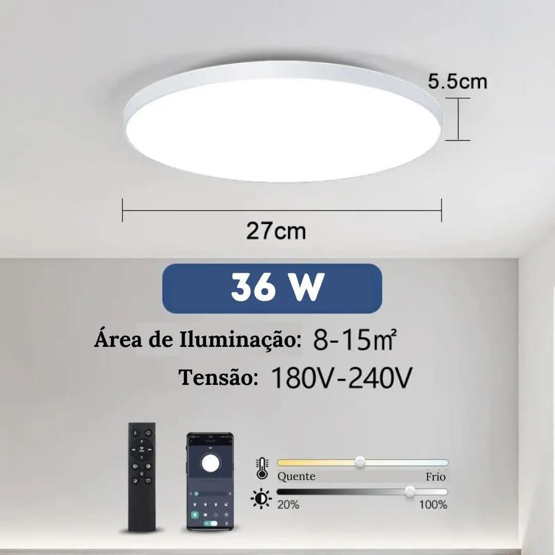 Luminária de Teto Plafon Led Sobrepor Redondo Moderno Com Controle | Morada Serena - Morada Serena