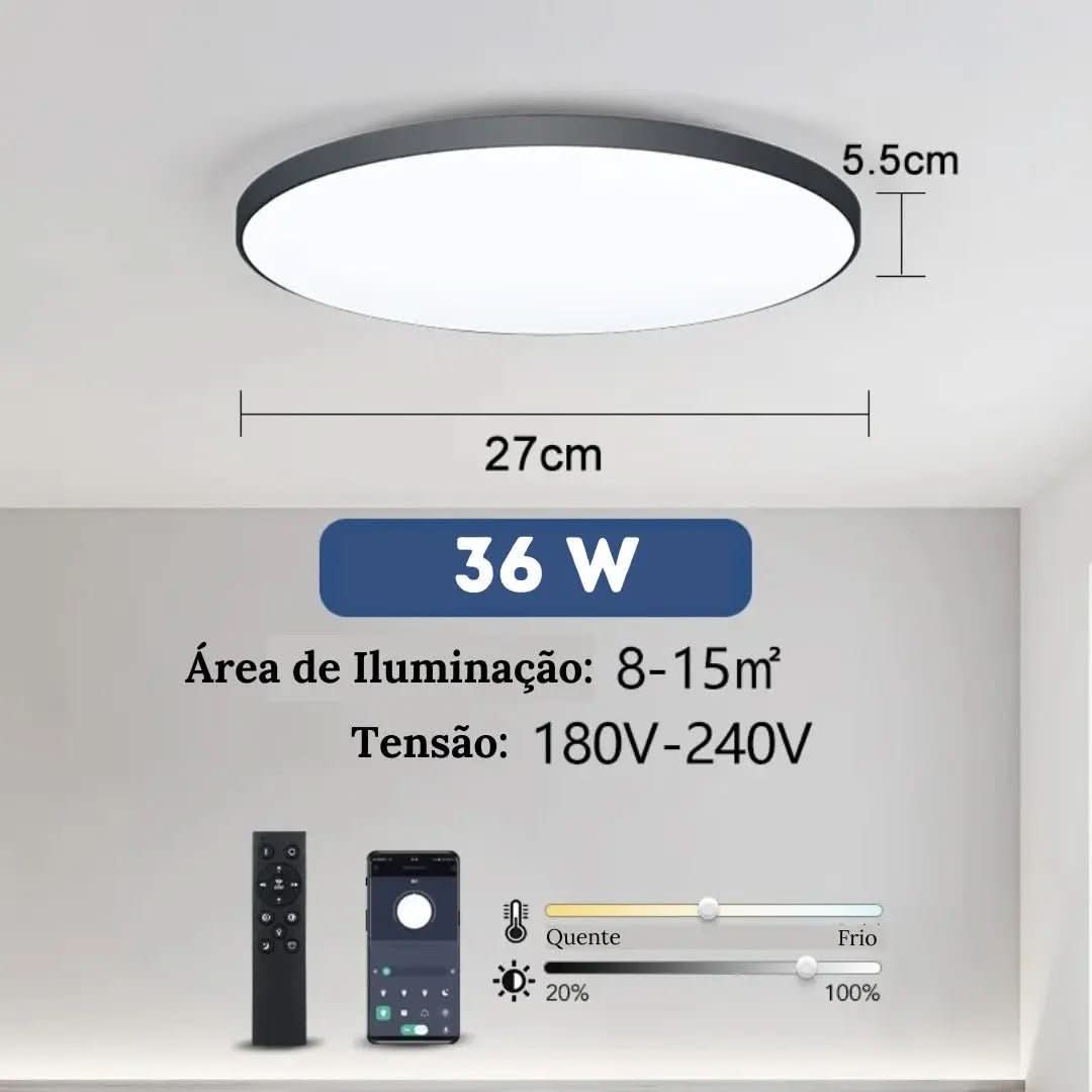 Luminária de Teto Plafon Led Sobrepor Redondo Moderno Com Controle | Morada Serena - Morada Serena