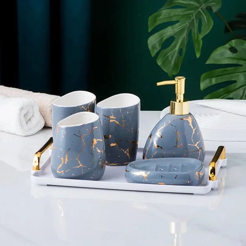 Acessórios Marmorizados Nórdicos para Banheiro - 03 Cores Elegantes para Sua Decoração - Morada Serena
