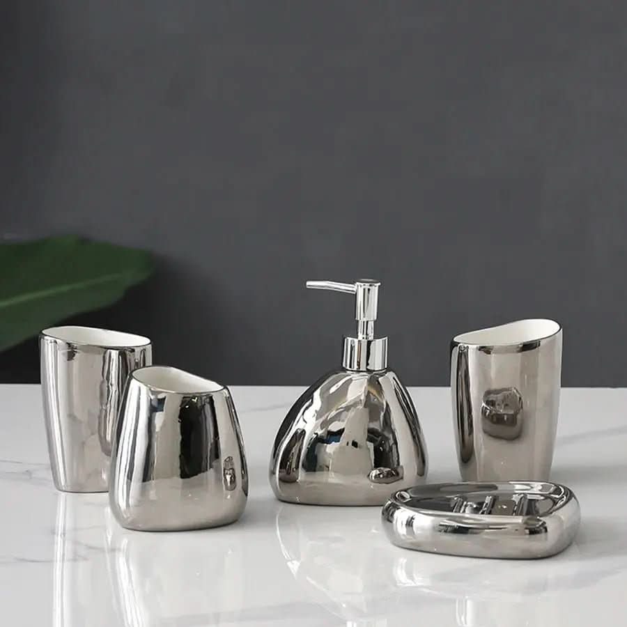 Kit de Acessórios Banheiro Sofisticado 5 Peças - Elegância e Funcionalidade para Seu Banheiro - Morada Serena