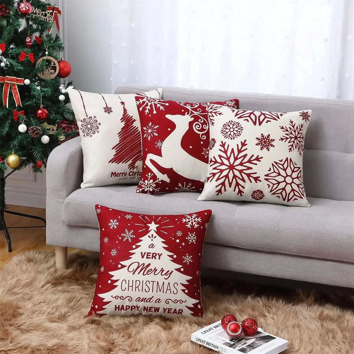 Decoração Natalina - Capas de Almofada Kit 4 Peças para Enfeitar Seu Lar - Morada Serena