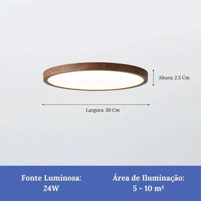 Plafon Led Sobrepor Redondo Wooden - Morada Serena