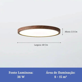 Plafon Led Sobrepor Redondo Wooden - Morada Serena