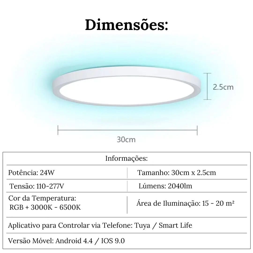 Luminária de Teto Plafon LED Redondo Inteligente - Compatível com Alexa e Google Home - Morada Serena