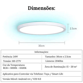 Luminária de Teto Plafon LED Redondo Inteligente - Compatível com Alexa e Google Home - Morada Serena