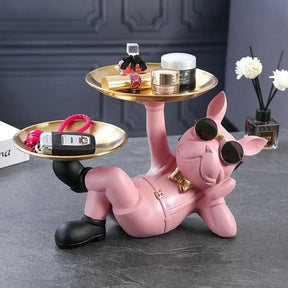 BullDog Mordomo Decorativo com Bandeja Dupla – Estilo e Praticidade - Morada Serena