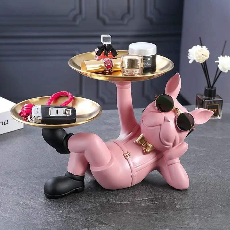 BullDog Mordomo Decorativo com Bandeja Dupla – Estilo e Praticidade - Morada Serena