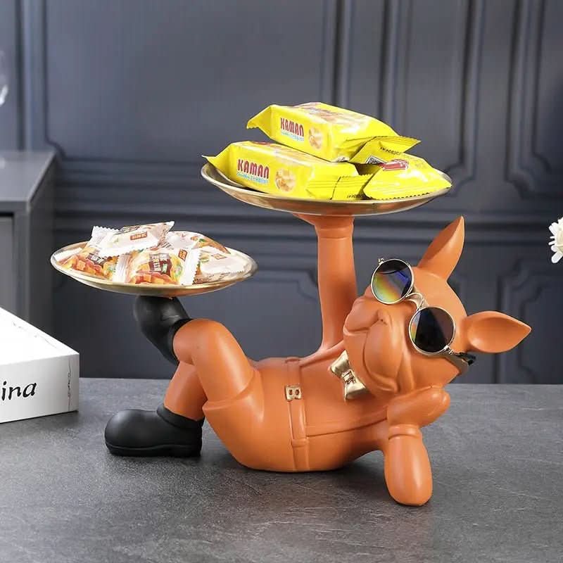 BullDog Mordomo Decorativo com Bandeja Dupla – Estilo e Praticidade - Morada Serena