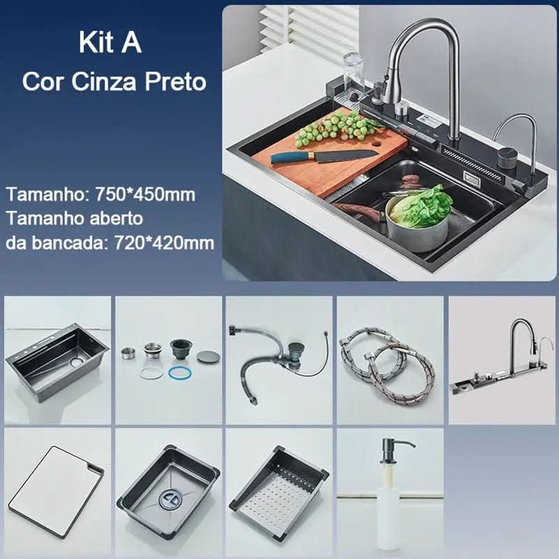 Kit Cuba Cozinha Cascata Gourmet Aço Inox Com Torneira Flexível - Morada Serena