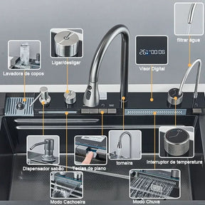 Kit Cuba Cozinha Cascata Gourmet Aço Inox Com Torneira Flexível - Morada Serena