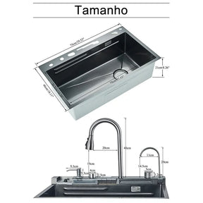 Kit Cuba Cozinha Cascata Gourmet Aço Inox Com Torneira Flexível - Morada Serena