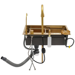 Cuba Pia Dourada Cozinha Gourmet Quadrada 75x45cm Aço Inoxidável 304 Com Acessórios Completos - Morada Serena