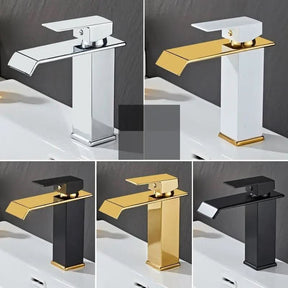 Torneira Banheiro Monocomando Cascata Preta Dourada Bica Baixa Quadrada - Morada Serena