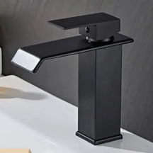 Torneira Banheiro Monocomando Cascata Preta Dourada Bica Baixa Quadrada - Morada Serena