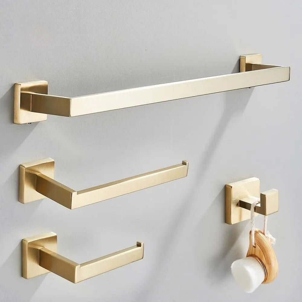 Kit Acessórios Para Banheiro Completo 4 Peças Inox 40/60cm Dourado Escovado - Morada Serena