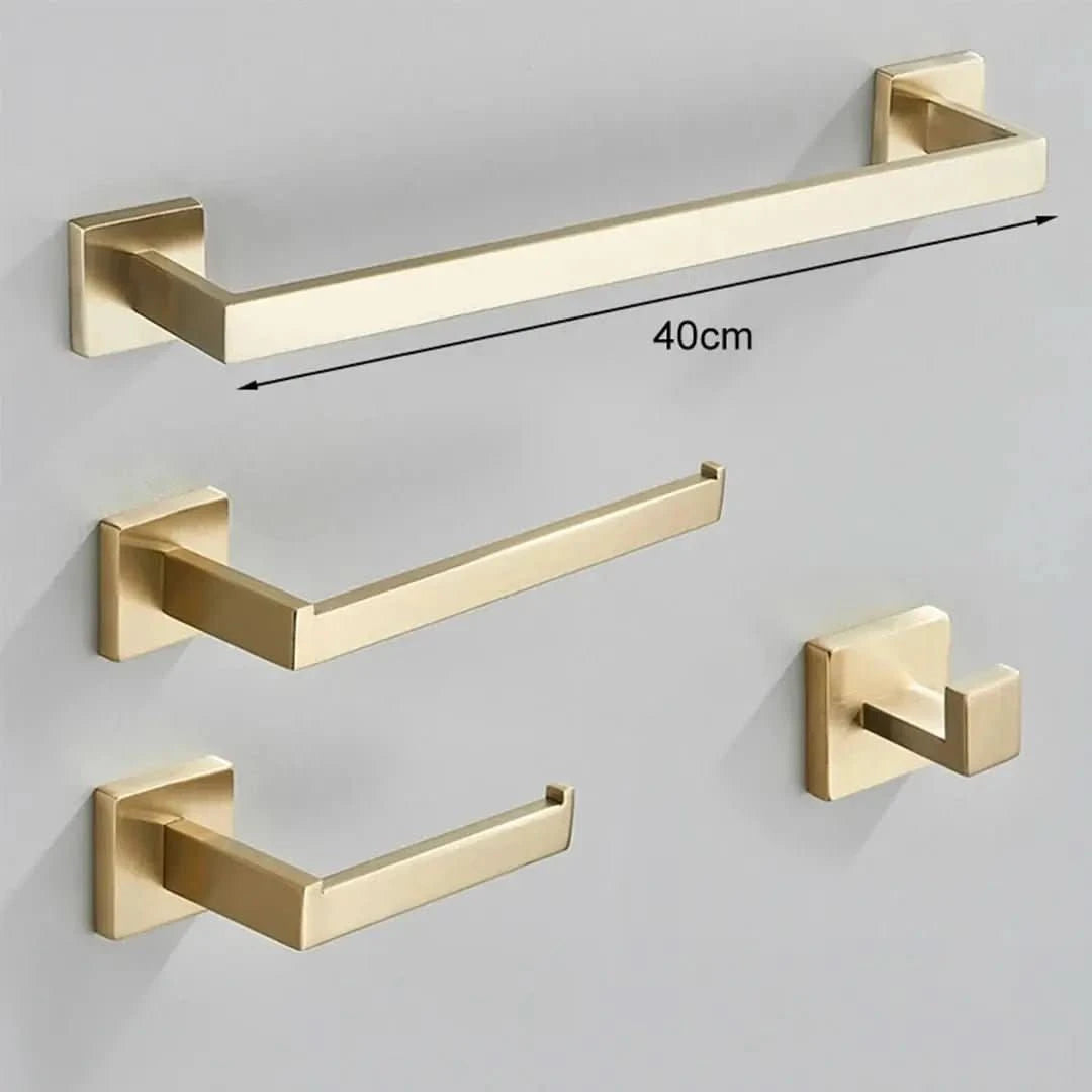 Kit Acessórios Para Banheiro Completo 4 Peças Inox 40/60cm Dourado Escovado - Morada Serena