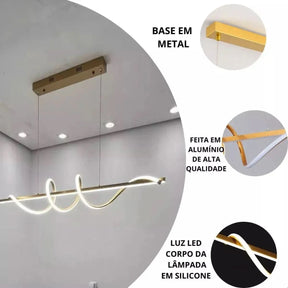 Lustre Pendente Led 45w 3 Em 1 Moderno Quarto Sala Dourado - Morada Serena