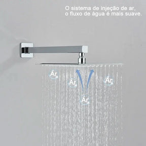 Kit Ducha Chuveiro 20×20cm Inox 304 Com Acabamentos Registros Preto/Cromado Para Chuveiro Banheiro - Morada Serena