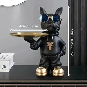 Estatueta Decorativa Bulldog Francês Mordomo com Bandeja - Morada Serena