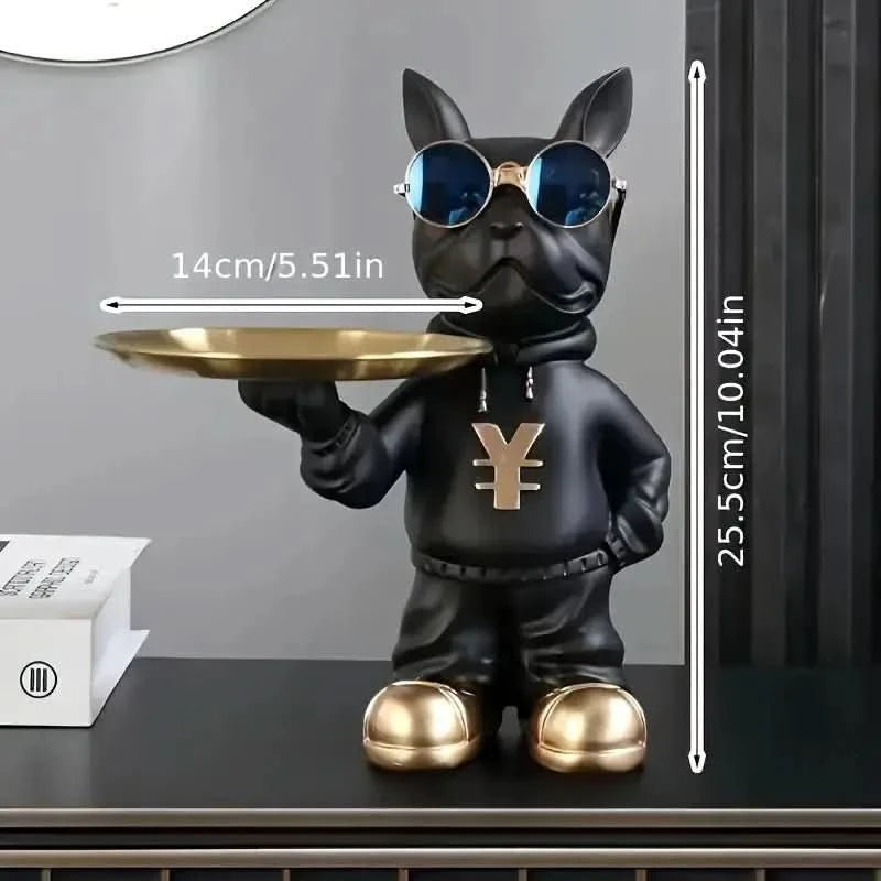 Estatueta Decorativa Bulldog Francês Mordomo com Bandeja - Morada Serena