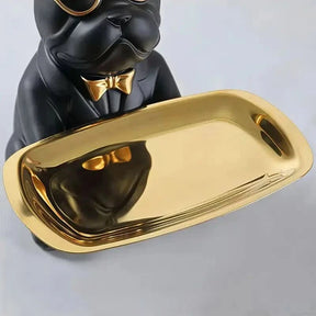 Escultura Cachorro Bulldog com Bandeja e Óculos - Morada Serena