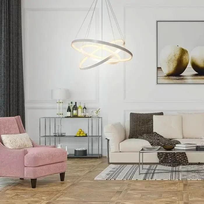 Lustre Led Moderno Pendente Anéis 3 Arcos com Controle - Iluminação Elegante e Sofisticada - Morada Serena