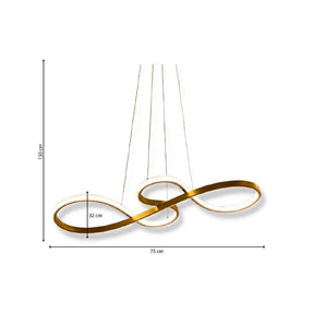 Lustre Pendente de Led 40w Dourado 75cm - 3 Cores de Luz para Iluminação Personalizada - Morada Serena